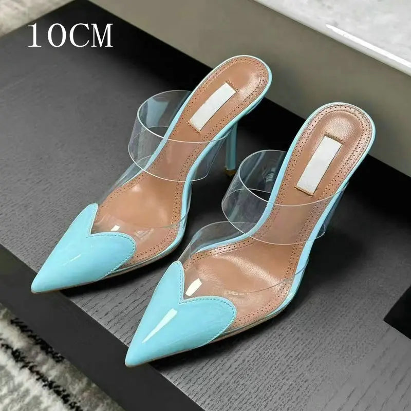 Colorful Heart-Shaped Transparent Sexy Patchwork Color Sandals Women Half-Toe Pointed