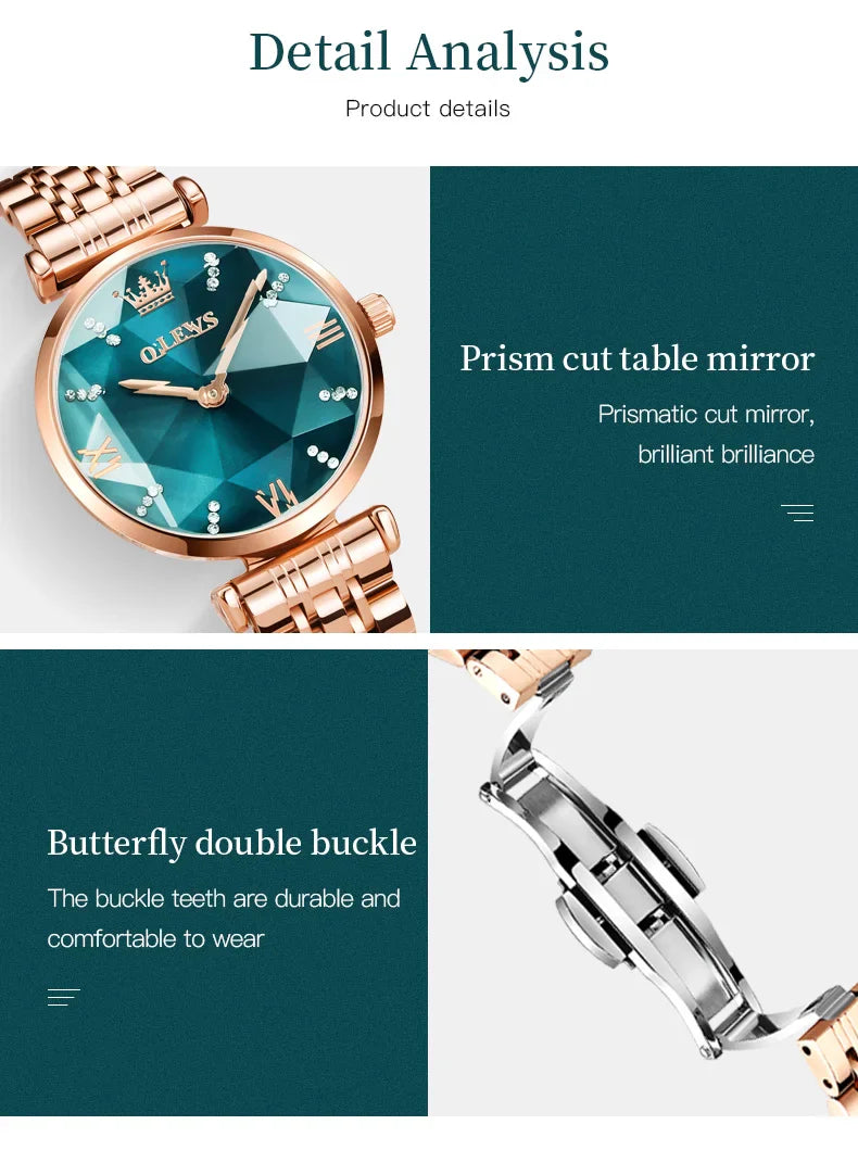 OLEVS New Women Luxury Jewel Quartz Watches Waterproof Stainless Steel Strap Watch For Women Fashion Date Clock Diamond Mirror