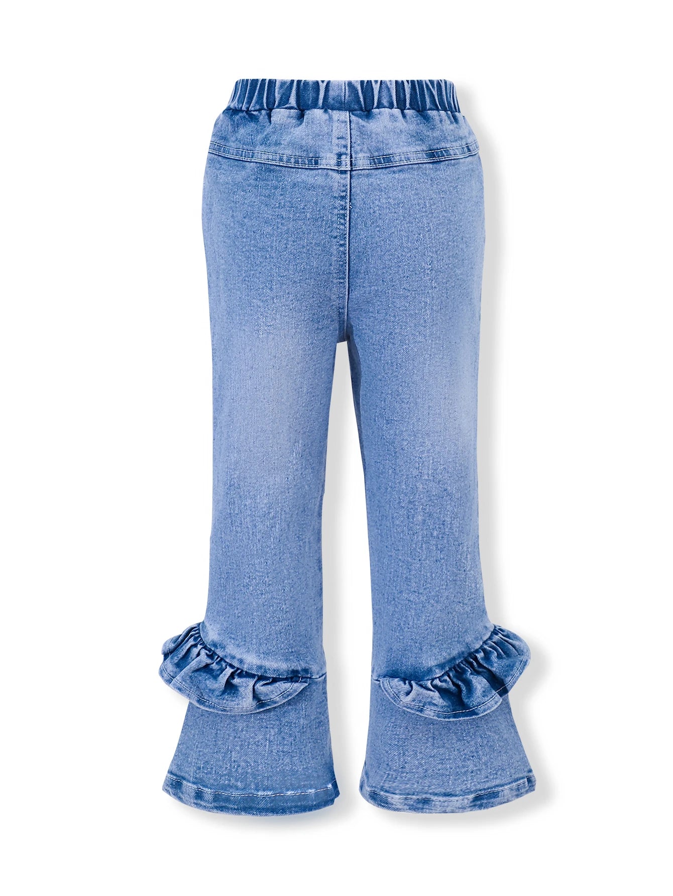 Girls' Trendy Flared Jeans - Ruffle Detail & Comfortable Elastic Waist