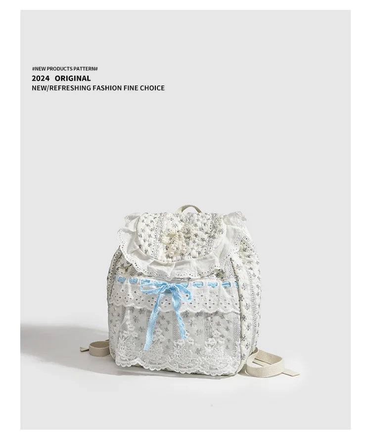 Student's Schoolbag Korean Version Kawaii Fashion Bag Lace Bow Backpack Cloth Bag Sweet Style Teenage Girls Backpack College Bag