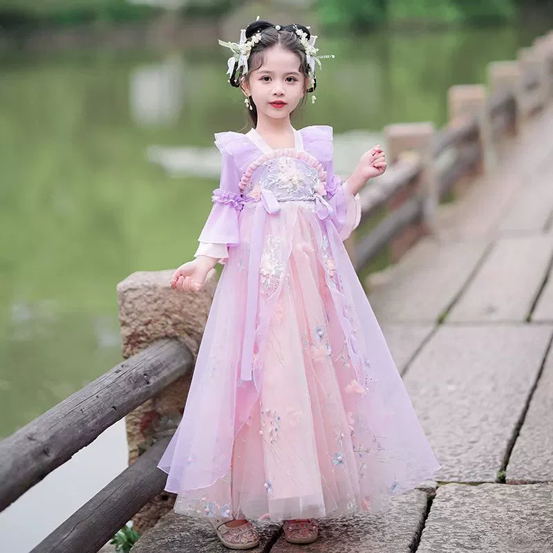 Infant Toddler Ancient Kid Traditional Dresses Chinese Baby Girl Costume Folk Dance Performance Child Fairy Pink Hanfu Dress