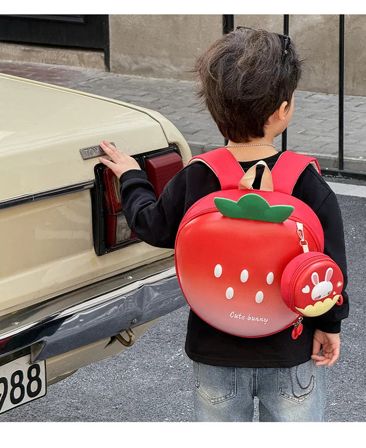 Cartoon Children Backpack 3D Strawberry Cute Toddler School Bags Fashionable New Outdoor Kids Eggshell Bag Accessories