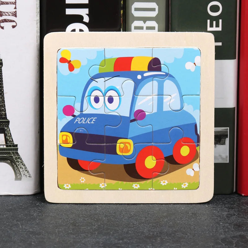 Wooden 3D Puzzle Jigsaw for Children Baby Cartoon Animal/Traffic Puzzles Educational Toy Kids Toy Wood Puzzle Small Size 11*11CM