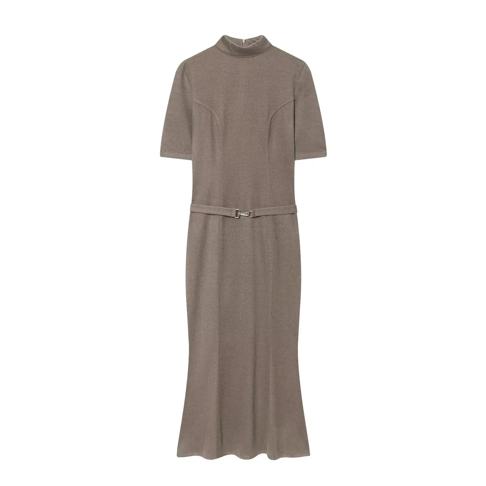 Woman Elegant Dress 2025 New Fashion With Belt Soft Women's Dresses Autumn Winter Dress Short Sleeve Stand Collar Casual Dress ﻿