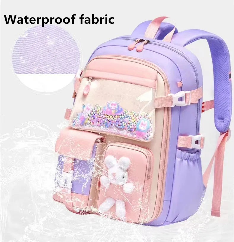 Lovely Rabbit Backpack for Teen Girls Cute Cartoon Schoolbag for Elementary School Girls 2 Size Travel Backpack for Grade 1-9
