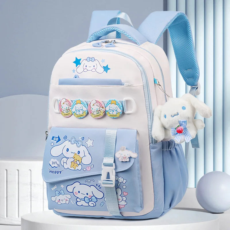 Cinnamoroll Backpack Badges Plush Pendant Casual Cute Cartoon Shoulder Bag Adjustable Shoulder Strap Ultralight Gear