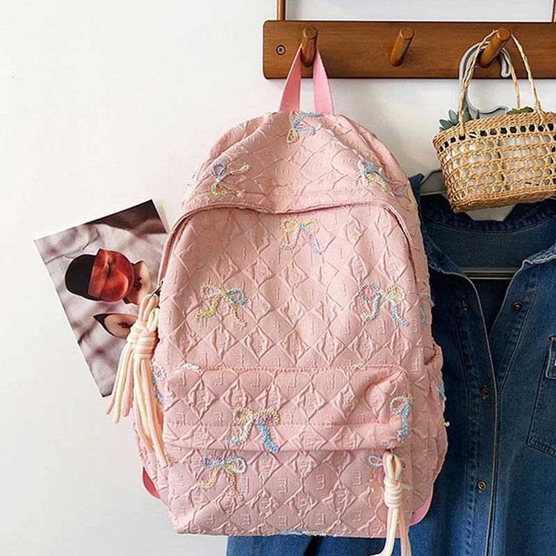 Versatile Junior High School Student Travel Laptop Backpack Cute Schoolbag Female Middle School Student Fashion Bowknot Backpack