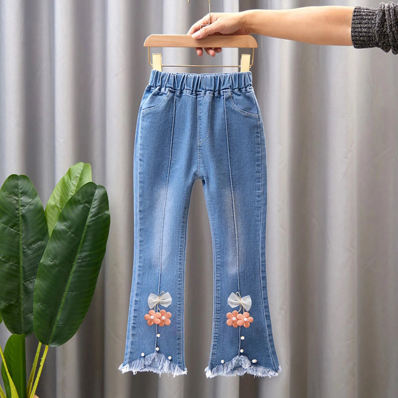 Girls Casual Jeans Elastic Waist Denim Wide Leg Pants Toddler Trousers Gymnastics Sweatpants Hotsale Trouser Ropa De NiñO