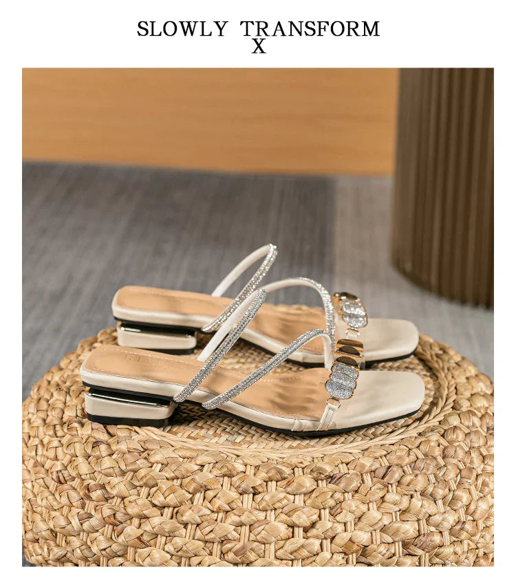 summer new women's slippers outdoor sandals casual flat shoes Stylish metal design Korean style office wear Large size 43