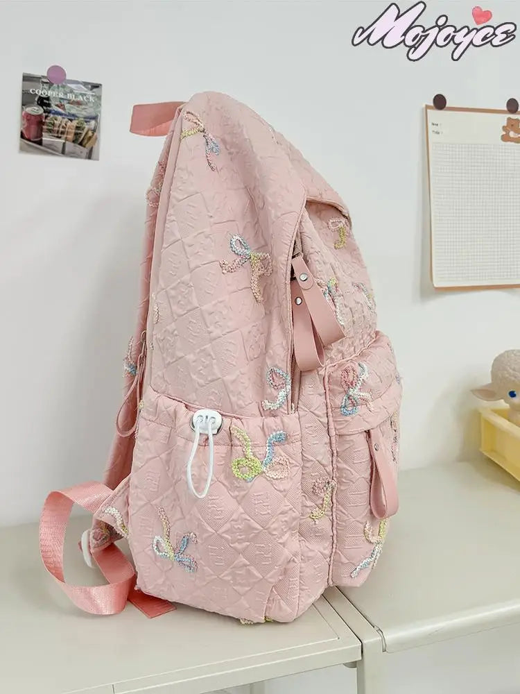Sweet Backpacks For Girl Embroidery Bow Cute Mini Backpack INS Fashion School Backpack Kawaii Stylish Knapsack Feminina Backpack