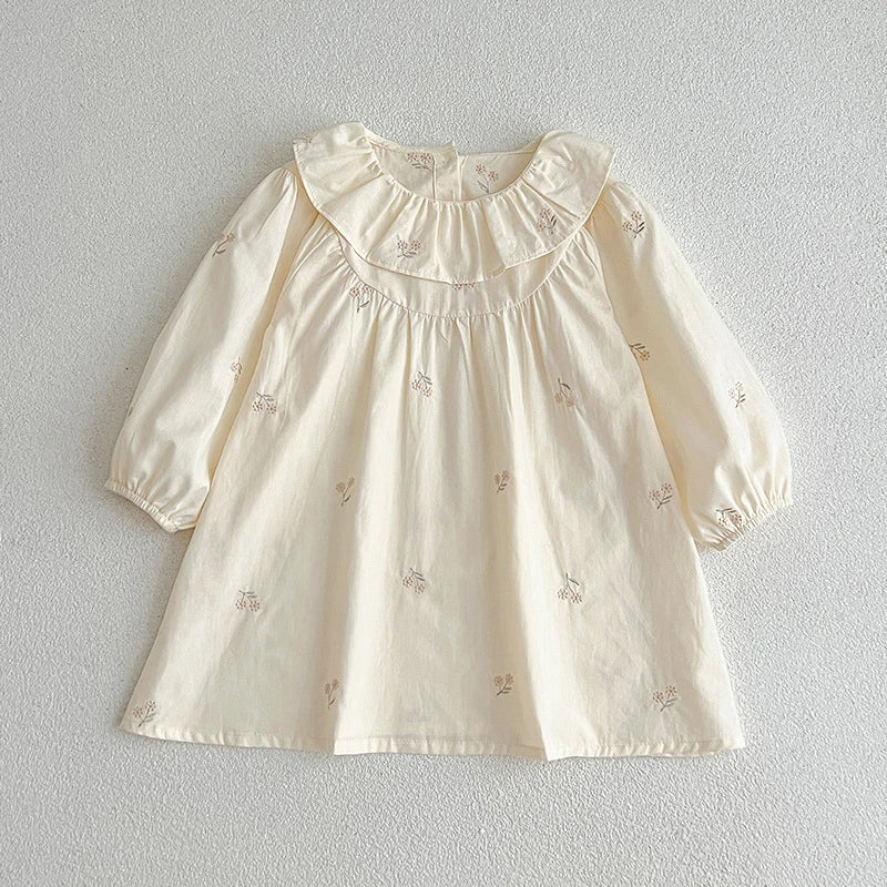 2026 New Baby Girl Party Dress Kids Long Sleeved Dress Spring 2-6Y Cotton Embroidery Baby Lapel Dress Princess sweet Dresses