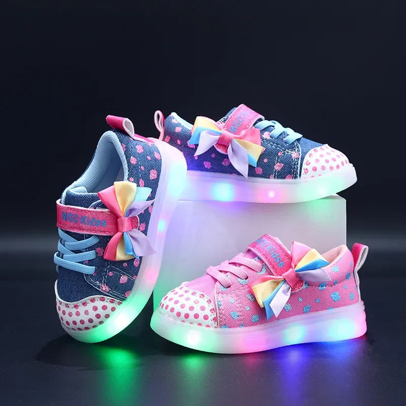 Tenis Girl Sneaker 2025autumn LED Luminous Kid Shoe Fashion Kid Canvas Shoe Bow Board Shoes Soft Sole Girl Shoes Zapatillas Niña