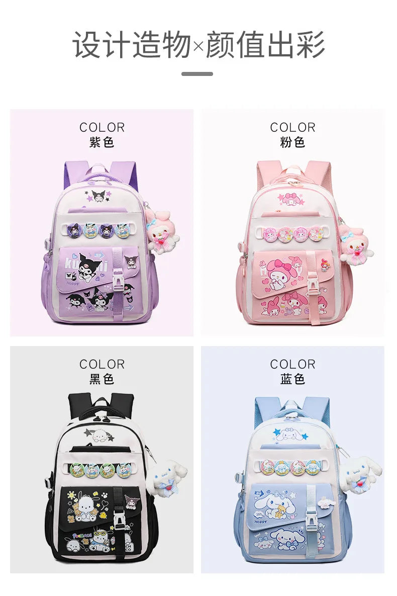 Cinnamoroll Backpack Badges Plush Pendant Casual Cute Cartoon Shoulder Bag Adjustable Shoulder Strap Ultralight Gear