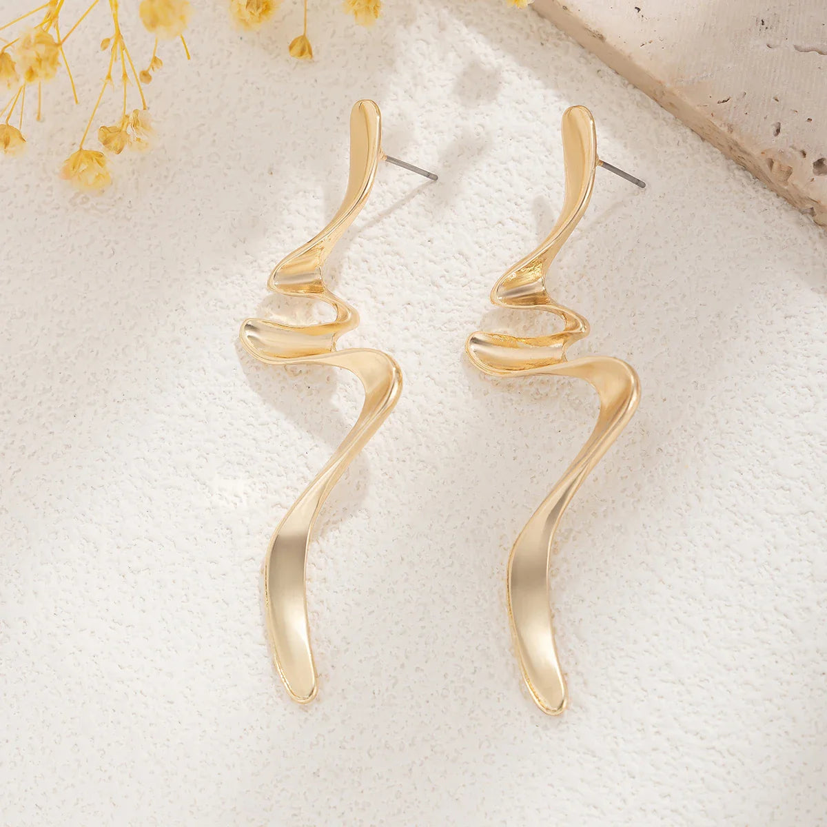 IngeSight.Z Fashion Irregular Metal Twisted Long Drop Earrings for Women Trending Geometric Gold Color Waves Earrings Jewelry