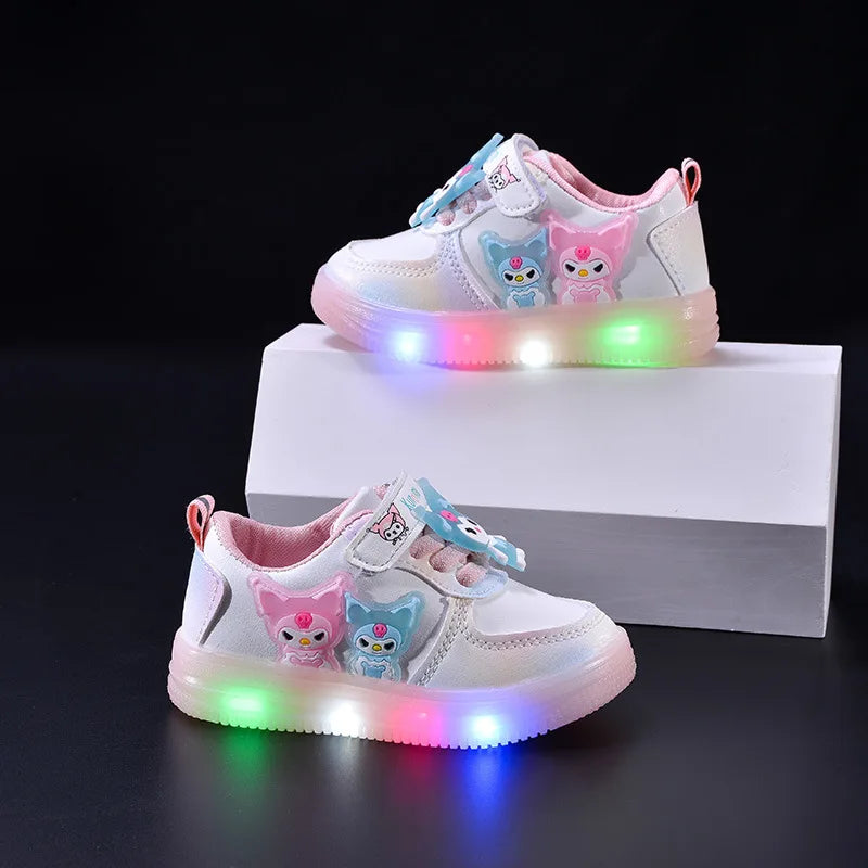 New Cartoon Kuromi Light Up Kids Sneakers Spring Autumn Fashion LED Shoes Big Electronic Vibration Children Casual Shoes
