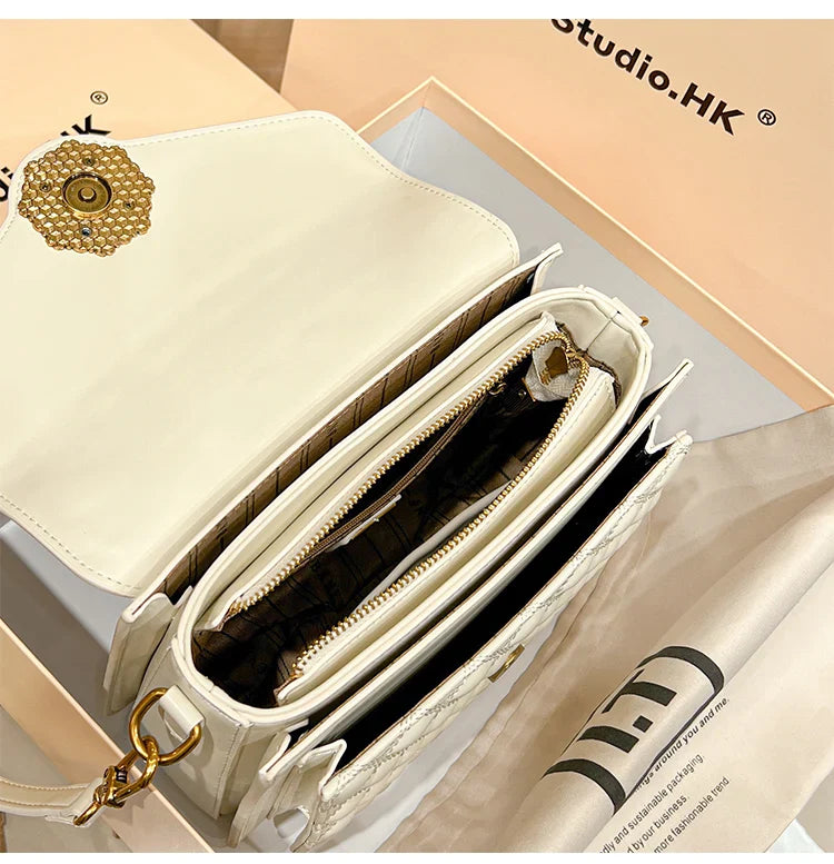 Women's handbag designer Lingge square bag women's 2024 new high-end texture handbag autumn/winter crossbody shoulder bag
