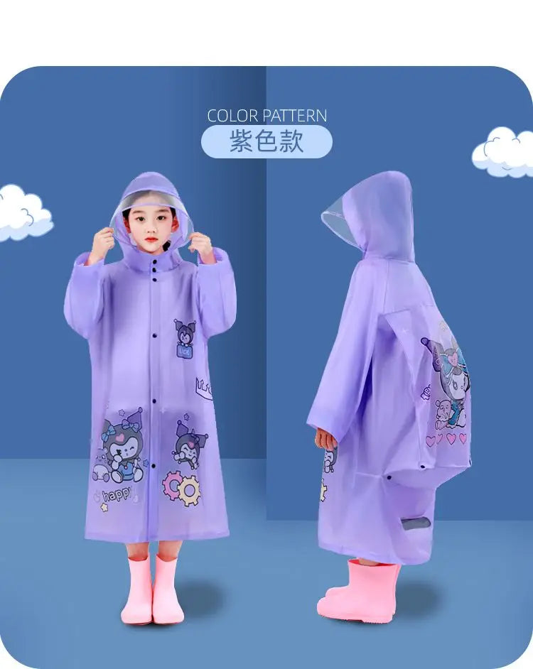 Sanrio Kuromi My melody Pochacco children's raincoat with school bag cute boys and girls kindergarten fashion student rain gear