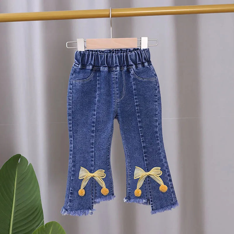 Spring Autumn New Children's Elastic Slit Flared Pants Baby Girls' Casual All Match Jeans Children Outer Wear Fashion Trousers