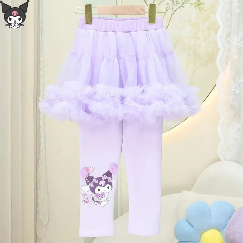 Kuromi Melody Anime Girl Leggings Sanrio Spring Autumn New Kawaii Cartoon Kid Outer Mesh Skirt Skin Friendly Comfort Casual Soft