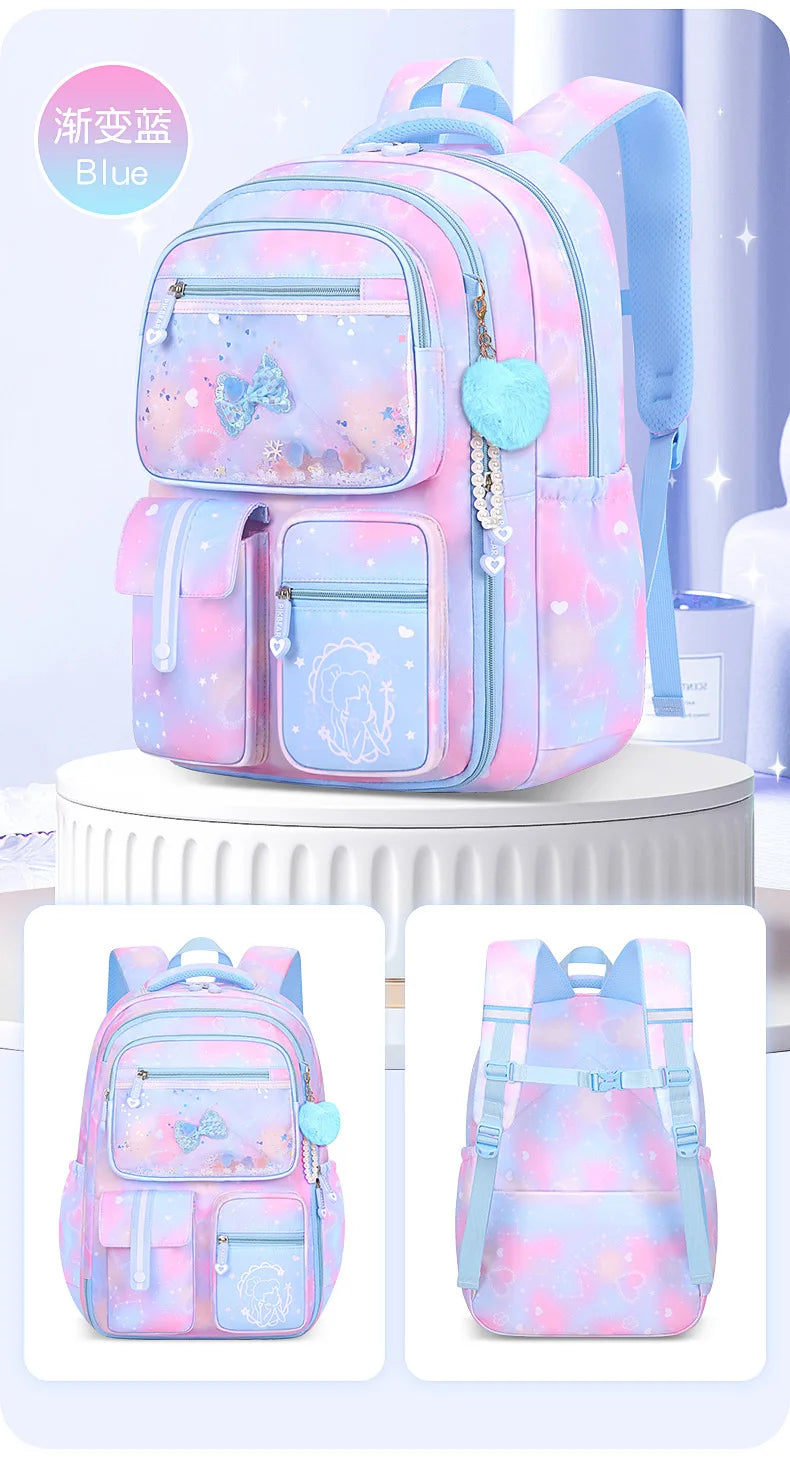 Refrigerator Door Multiple Pockets Light Burden Reduction Elementary School Bag Female Children's Backpack with Pendant