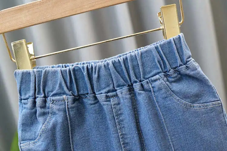 Girls Blue Jeans for Children's Fashion Clothing Princess Kids Denim Wide-leg Pants Baby Teens Girl Flared Bow Applique Trousers