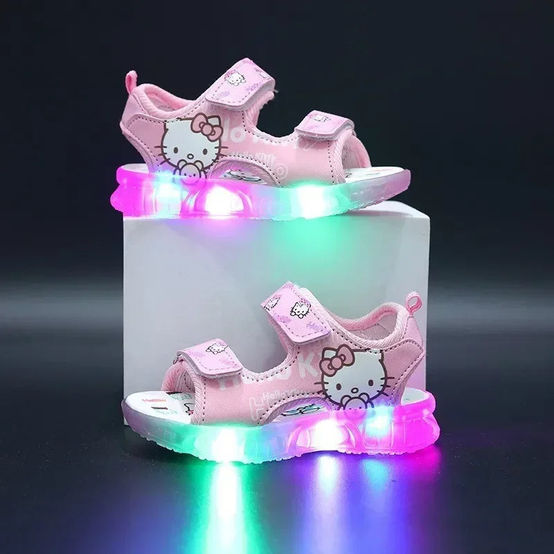 2025 Summer New Baby Girls Led Light Sandals Cute Hello Kitty Children's Casual Shoes Anti-slip Kids Beach Shoes Outdoor Shoes