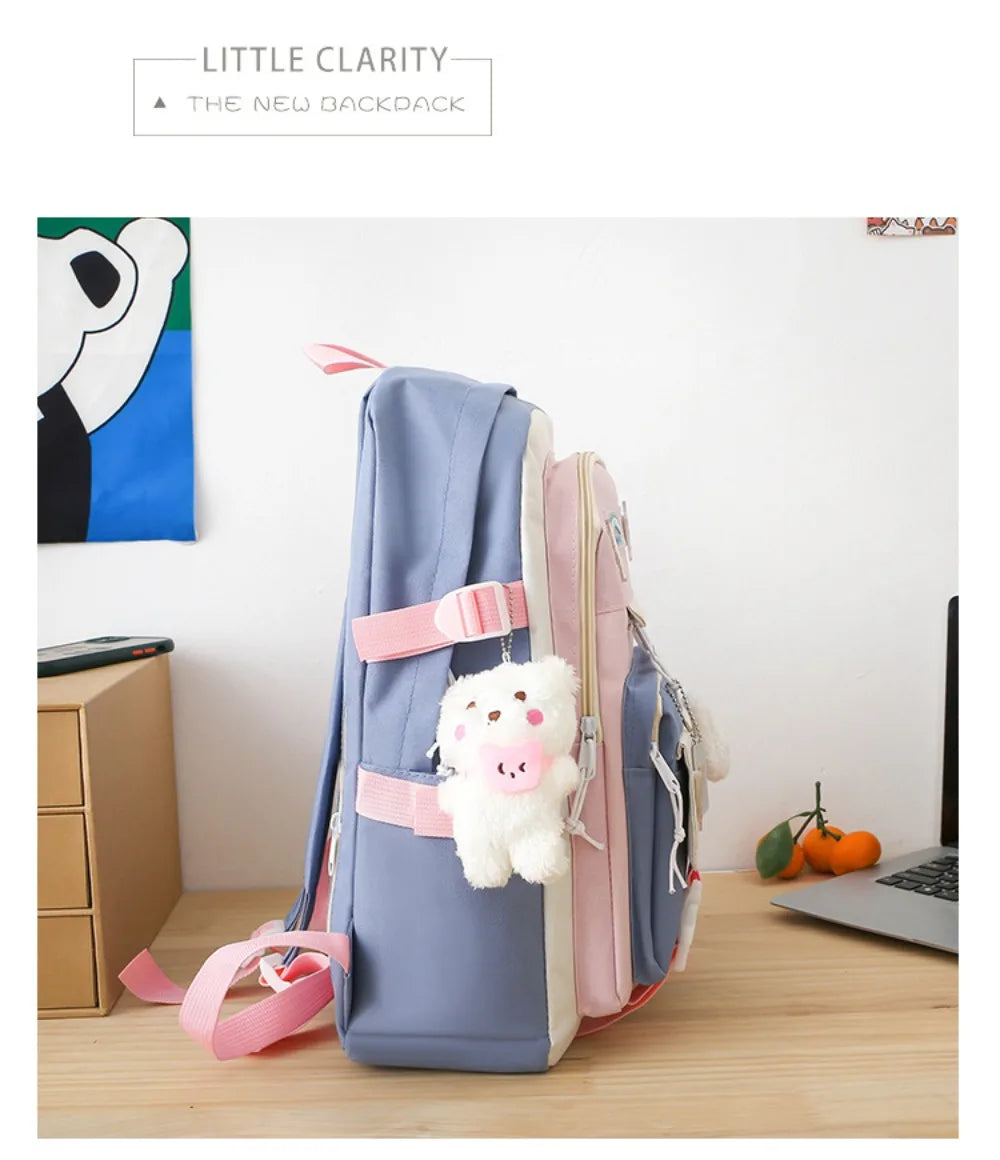 5 Pcs Cute Large Capacity Backpack Set Multifunctional Breathable Student Schoolbag Buckle Coin Purse School
