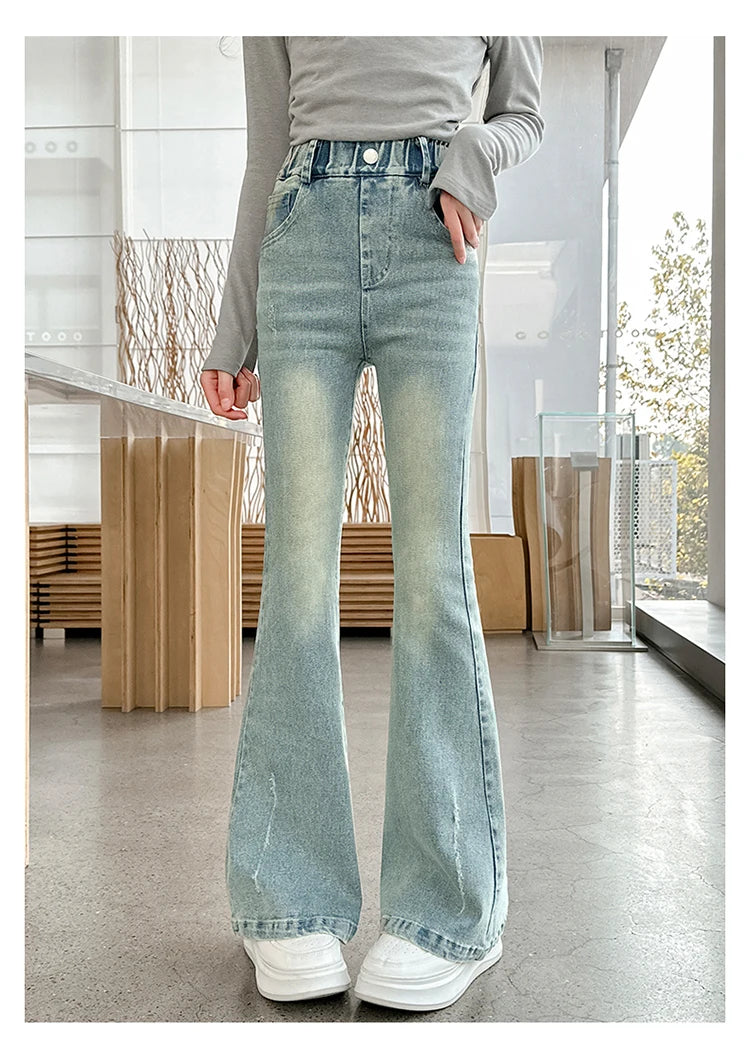 Children Boot Cut Jeans Trousers For Girl Fashion Design Denim Flared Pants for 5 7 8 9 10 11 12 13 14Years Kids Slim Cool Jeans