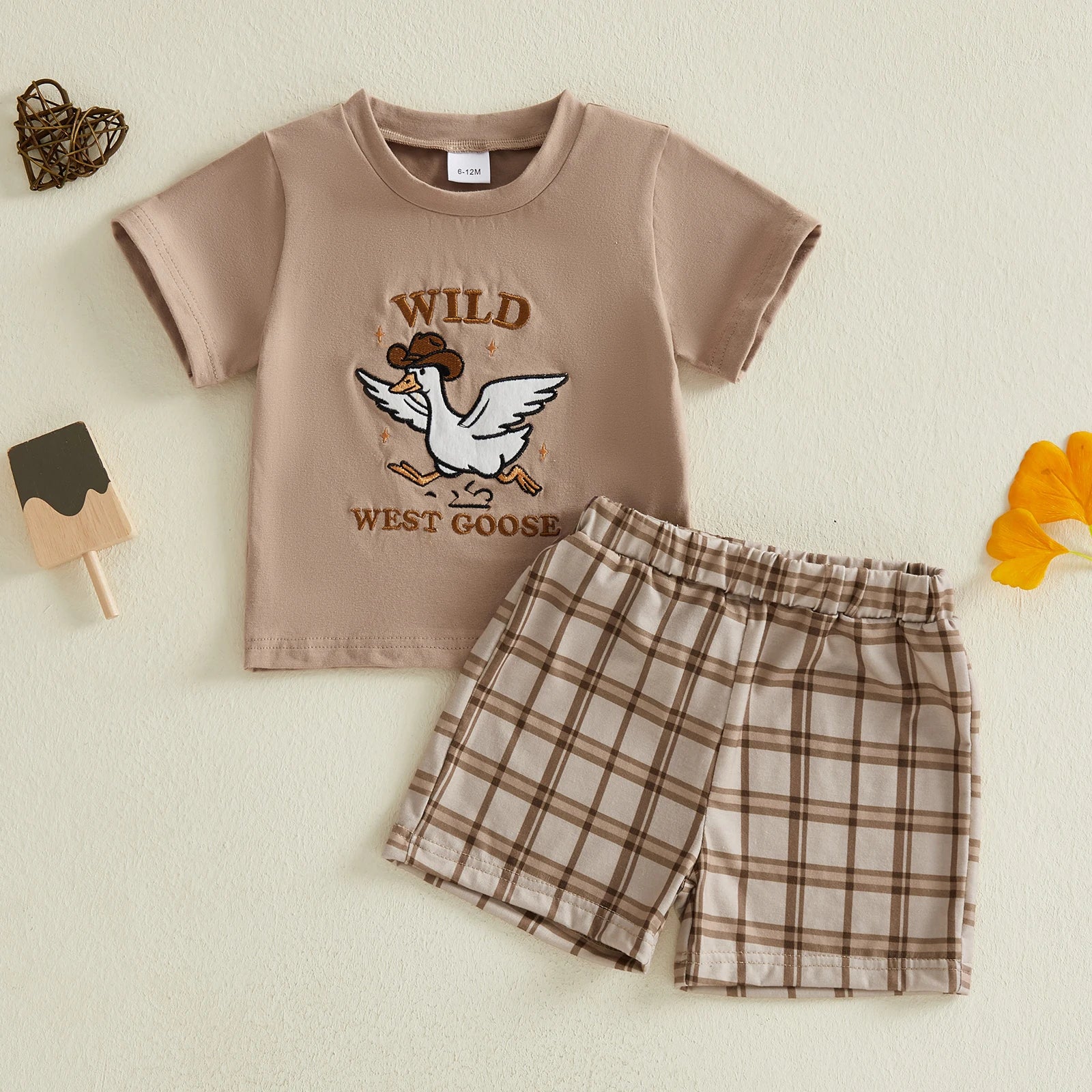 Summer Kids Toddler Baby Boys Outfits Short Sleeve Embroidery Tops Elastic Waist Plaid Shorts Clothes Set