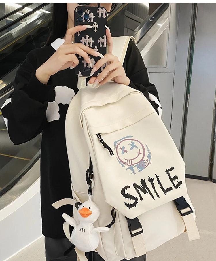 Fashion Cute Cartoon Pattern Waterproof Student School Bag, Casual Large Capacity Nylon Zipper Backpack Woman and Man, Unisex