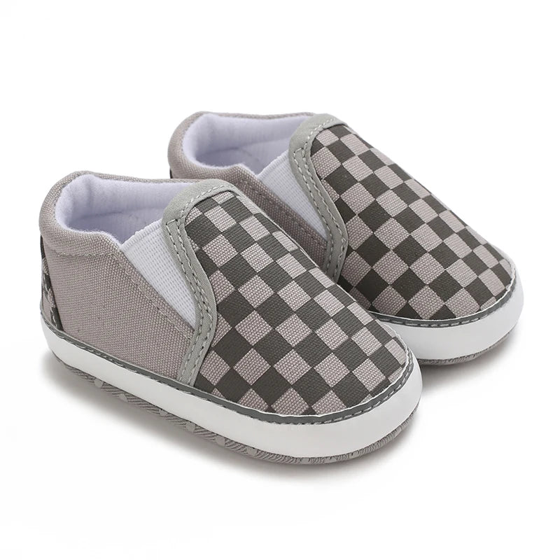 Fashion Spring and Autumn 0-1 Year Old Baby Shoes Boys and Girls Checkered Print Canvas soft sole newborn's first step in learni
