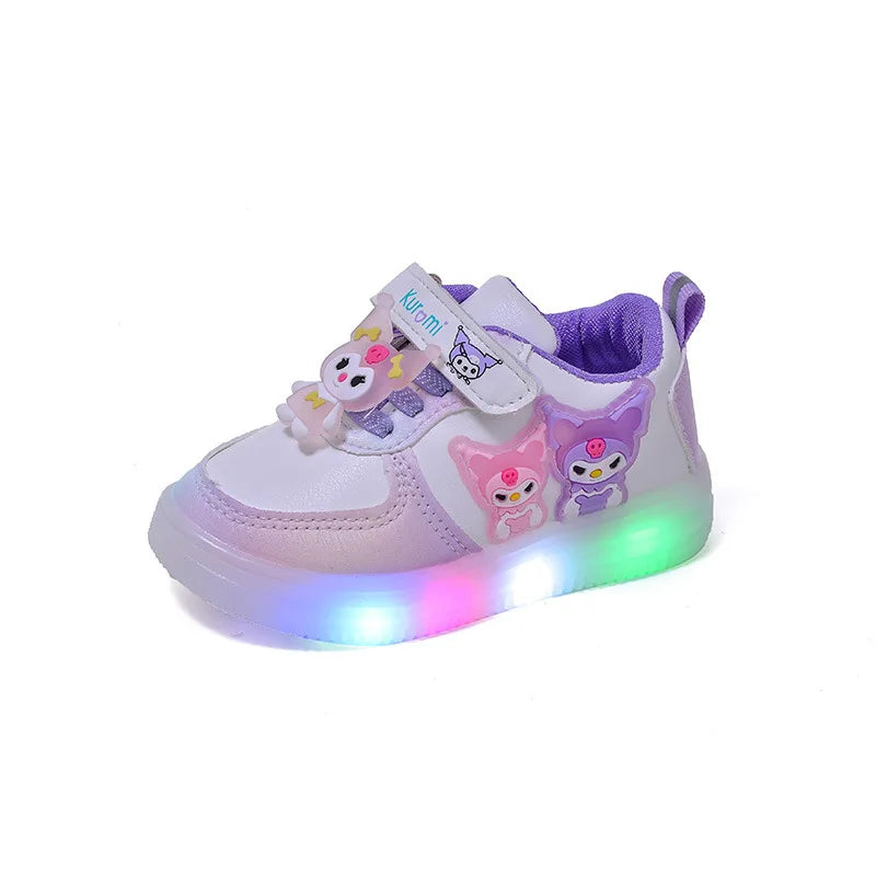New Cartoon Kuromi Light Up Kids Sneakers Spring Autumn Fashion LED Shoes Big Electronic Vibration Children Casual Shoes