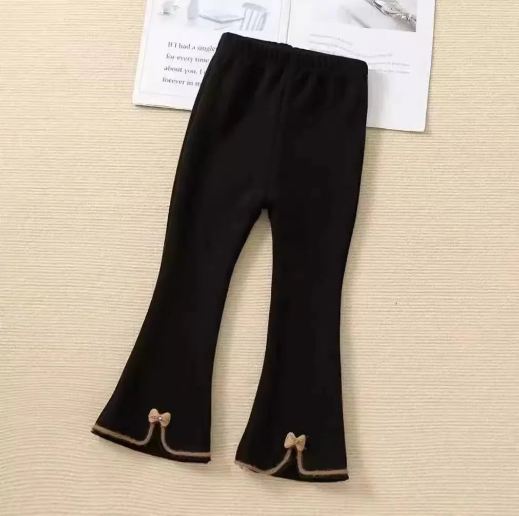 Girls' Winter Flared Pants Fleece Lined Cute Bell Bottom Trousers Korean Style Fashionable & Warm Leggings for Baby Toddler Kids