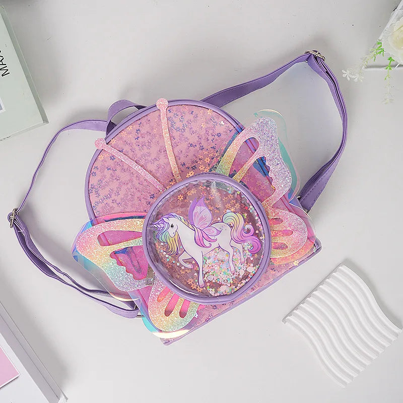Fashionable Kid Bag for Girl Cartoon Unicorn Sequin Laser Butterfly Wings Backpack Girl School Backpack Mochila Infantil Menina