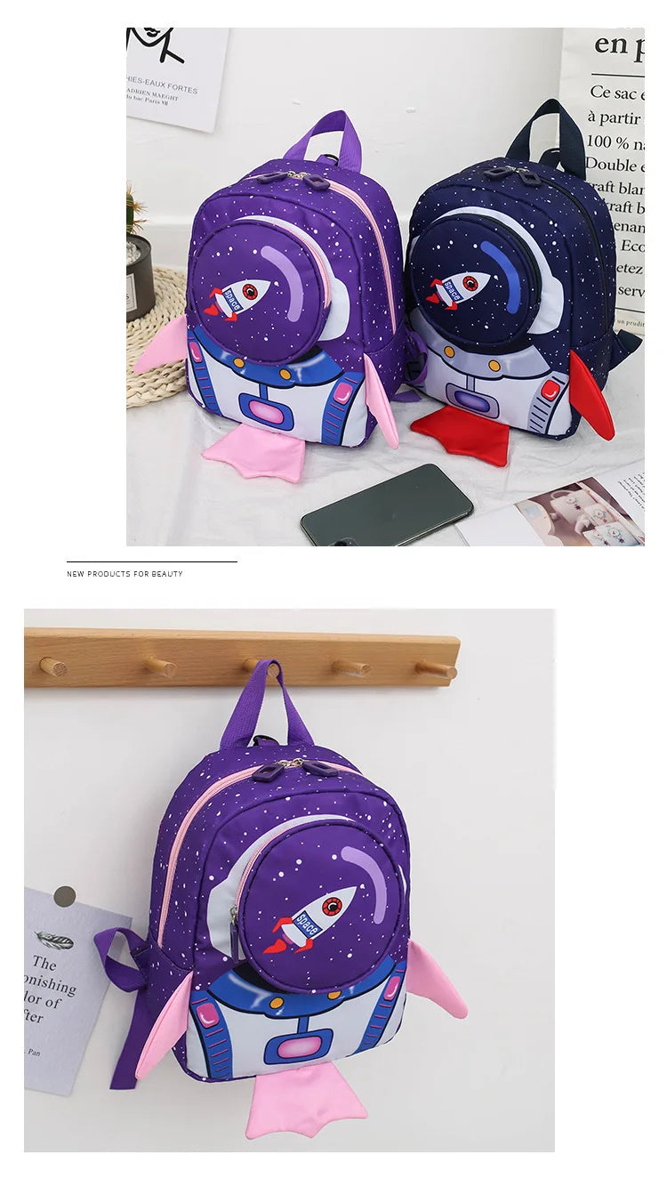 Kids Space Rocket Children's Backpack Traction Rope Anti-lost Lightweight Kindergarten Schoolbag Early Education Bag