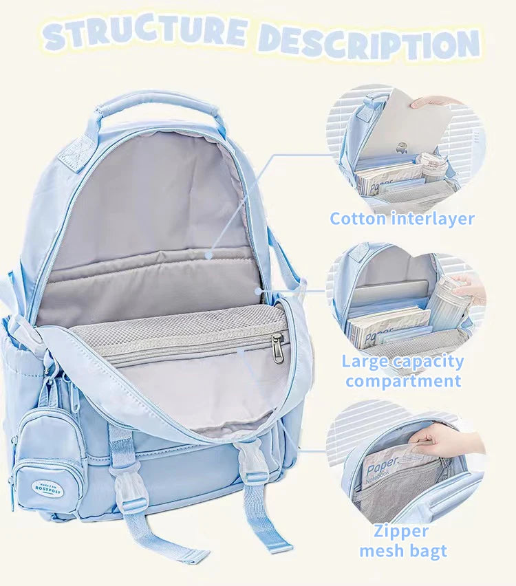 Cream Style Backpack for High School Girls with High Looks and Large Capacity Backpack Computer Bag