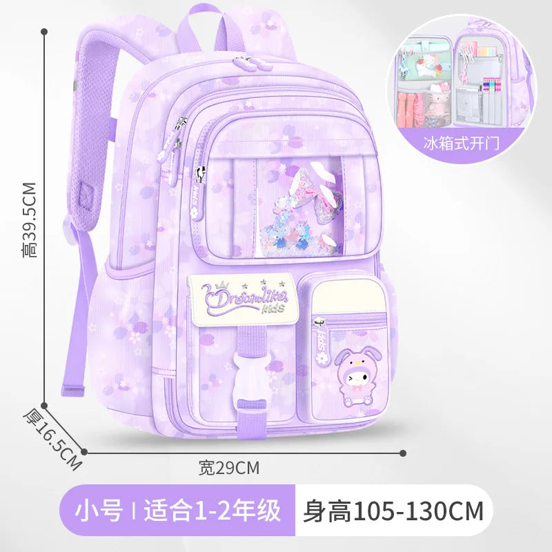 My Melody Kuromi Sanrios Backpack Student Bag Girl Cartoon Kawaii Anime Breathable Super Light Large Capacity Child School Bag