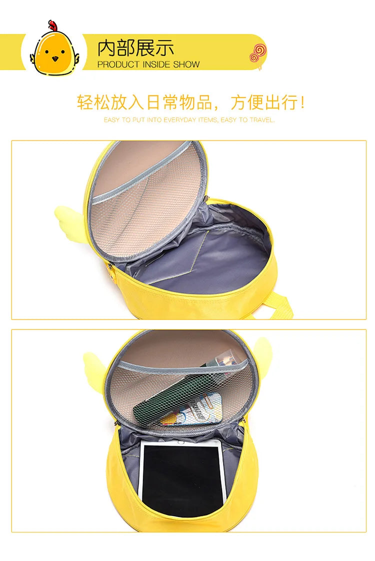 Kindergarten cartoon backpack children aged 1-3 boys girls with double shoulder anti loss backpack cute little chicken hard shel