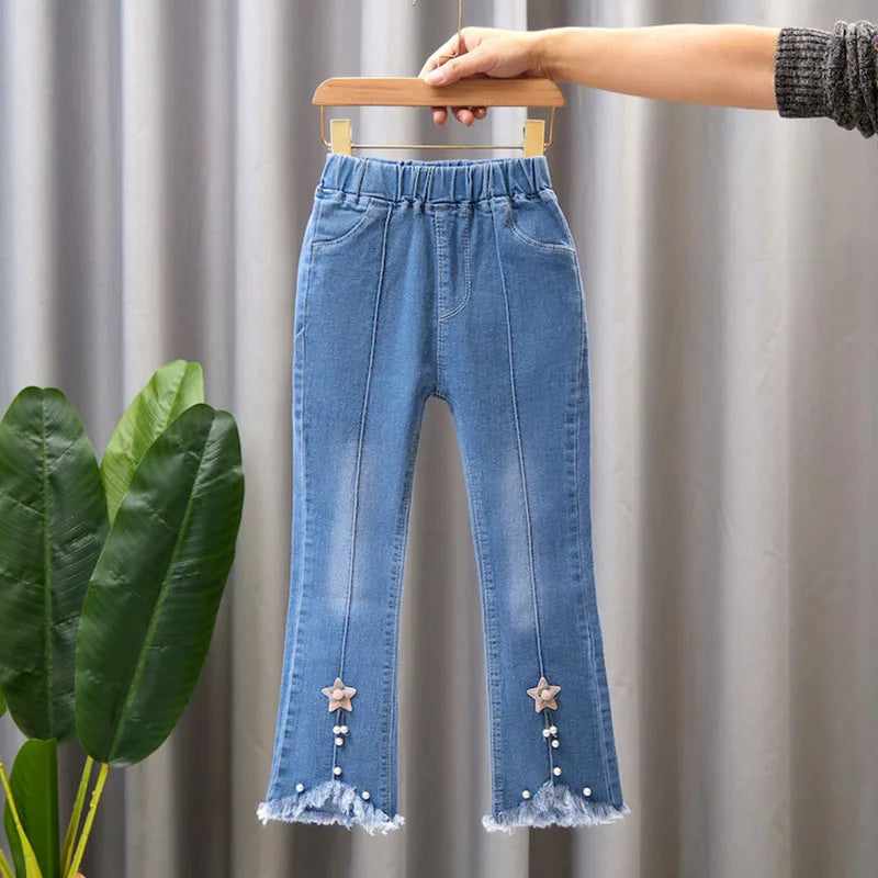 Children Infants Girls Casual Denim Pants Bow Tie Child Teenage Girl Jeans Clothes Fashion Kids Skinny Trousers Prints Clothing
