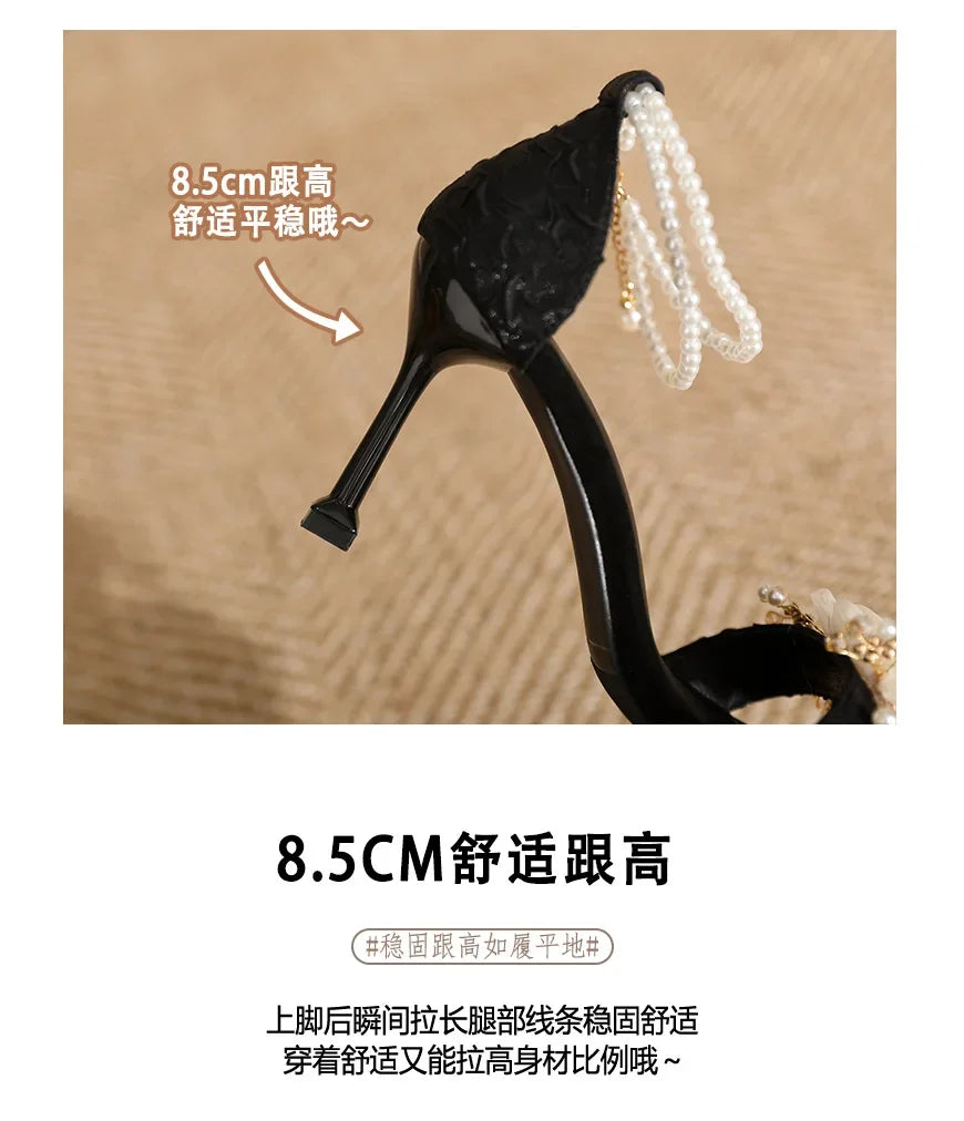 Small Size 31 -43 Women Peep Toe Sandals Wedding Heels Wide Fat Feet Shoes for Women Pearl Flower Bridal Shoes Zaptos Mujer