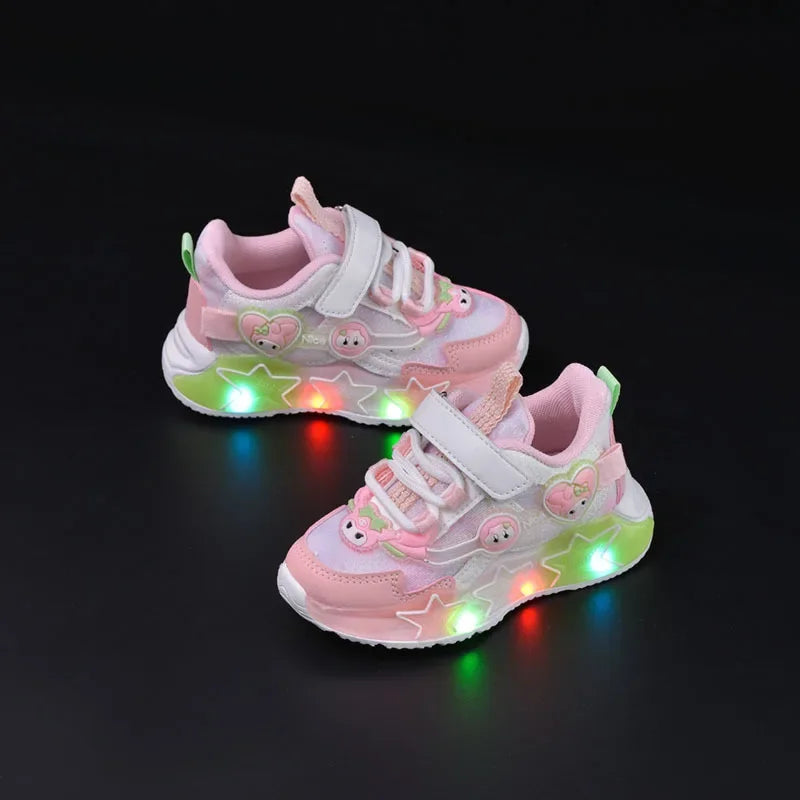 Sanrio Kuromi My Melody Childrens Led Light Sneakers Kawaii Cartoon Fashion Girls Casual Shoes Kids Antislip Sports Running Shoe