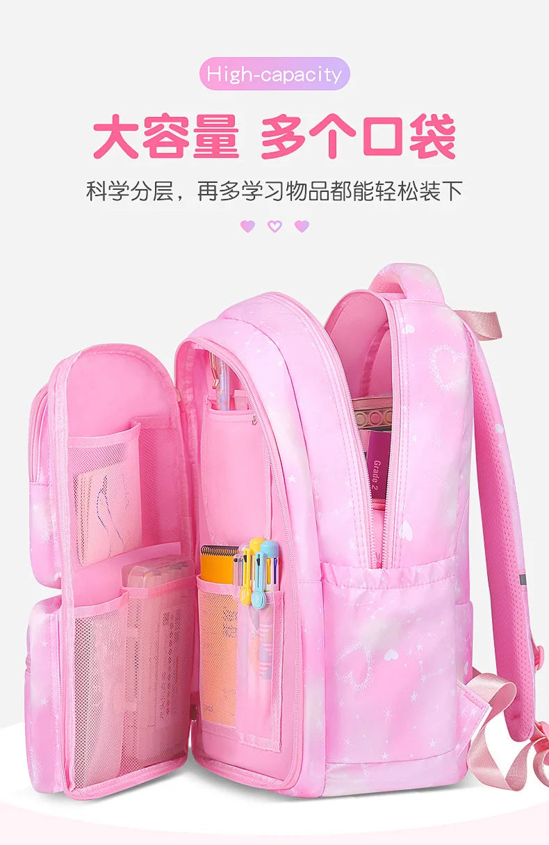 Refrigerator Door Multiple Pockets Light Burden Reduction Elementary School Bag Female Children's Backpack with Pendant