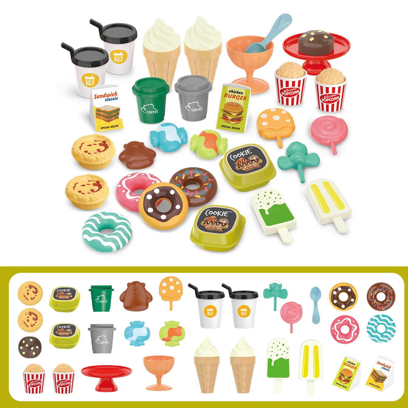 Children's toys: Pretend play, barbecue, fast food, pizza, sushi, afternoon tea, desserts, kitchen food, toy sets