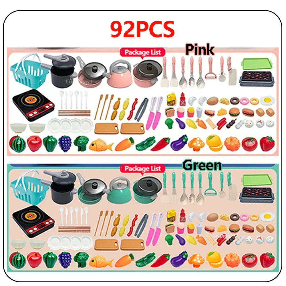 Kids Kitchen Toys Set 92/69/59 PCS Play Kitchen Accessories Kit with Play Pots Pretend Food Cooking Toy Toddler Girls Boy Gift