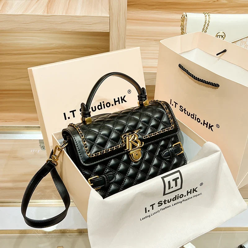 Women's handbag genuine leather carrying small square bag 2024 new high-end designer spring/summer crossbody shoulder bag