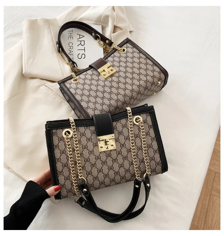Women's Bag 2025 New Fashion European and American Retro Print Large Capacity Tote Bag Chain Shoulder Underarm Bag Wholesale
