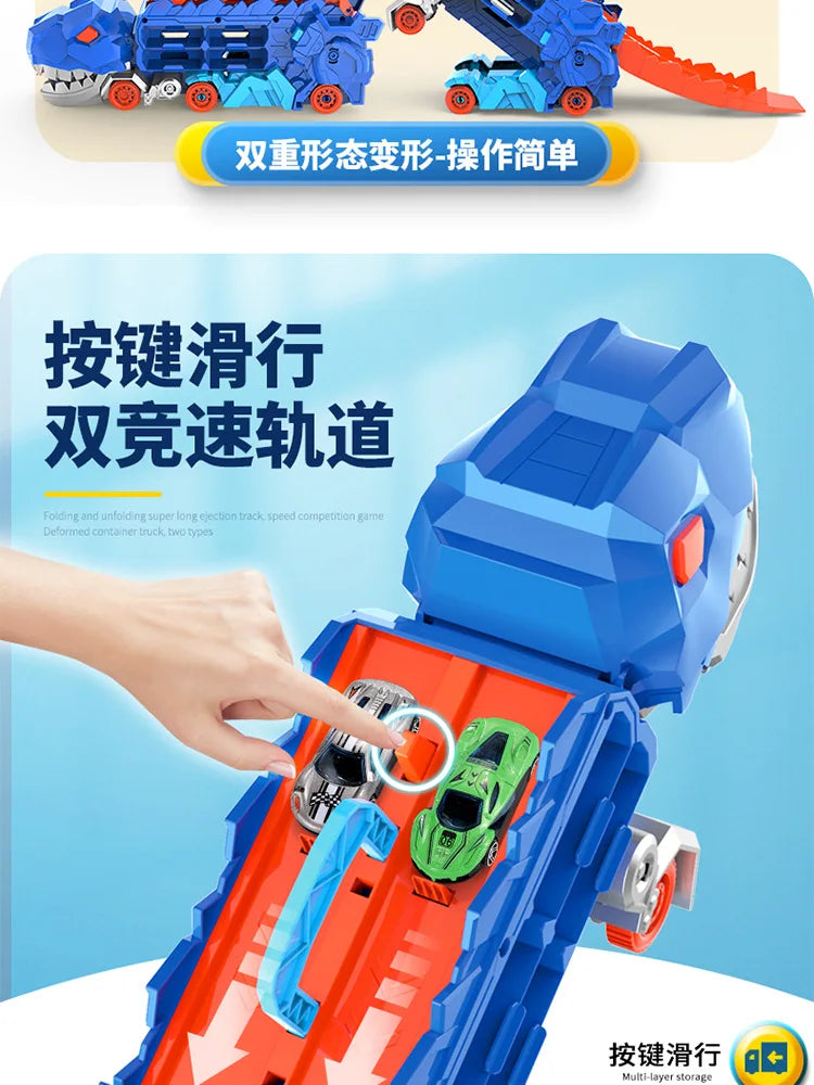 New Product Folding Dinosaur Transporter Car Competitive Game Roll To Eat Car Vehicle Racing Track With Mini Car Kid Gift Toy