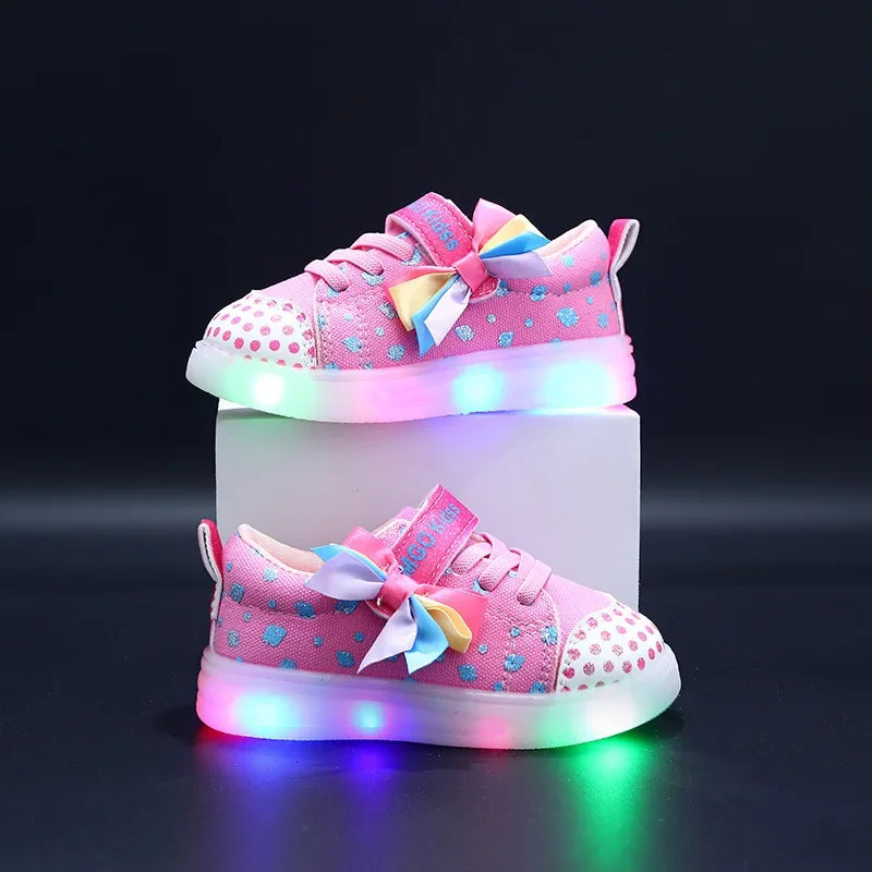 Tenis Girl Sneaker 2025autumn LED Luminous Kid Shoe Fashion Kid Canvas Shoe Bow Board Shoes Soft Sole Girl Shoes Zapatillas Niña