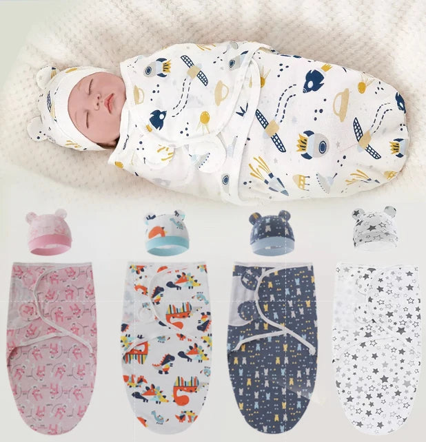 Pure cotton skin-friendly newborn baby wrap, easy to wear with, easy to change diapers, with a cap, give baby more protection