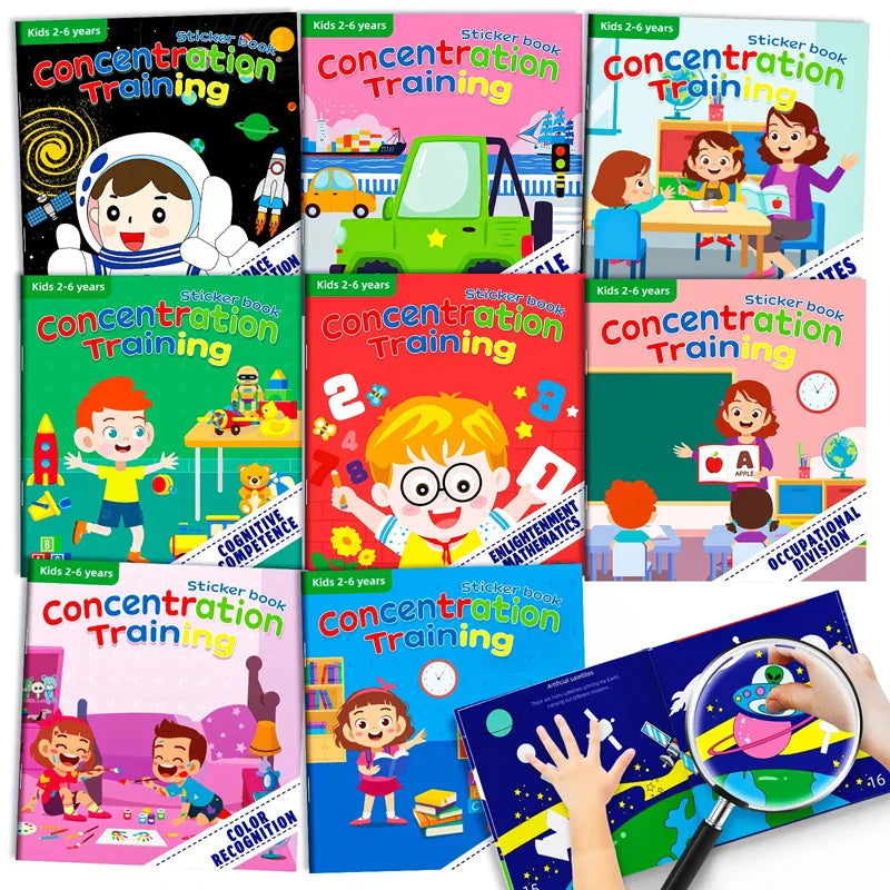 Montessori Toys Cartoon Sticker Books Focus on Potential Development Education Sticker Toys for Children 3-6Y